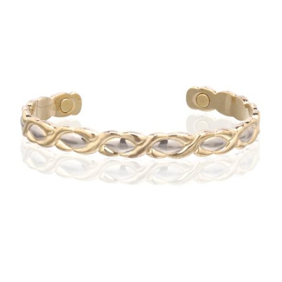 Trendy Silver Gold Two Tone Magnetic Bracelet Naturally Heal Pain Relieve Cuff - Picture 1 of 1